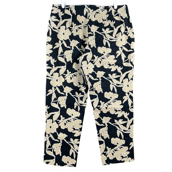 Liz Claiborne Women's Floral Black Tan Cropped Pants Size 14 Zip Side Mid Rise - Picture 2 of 12